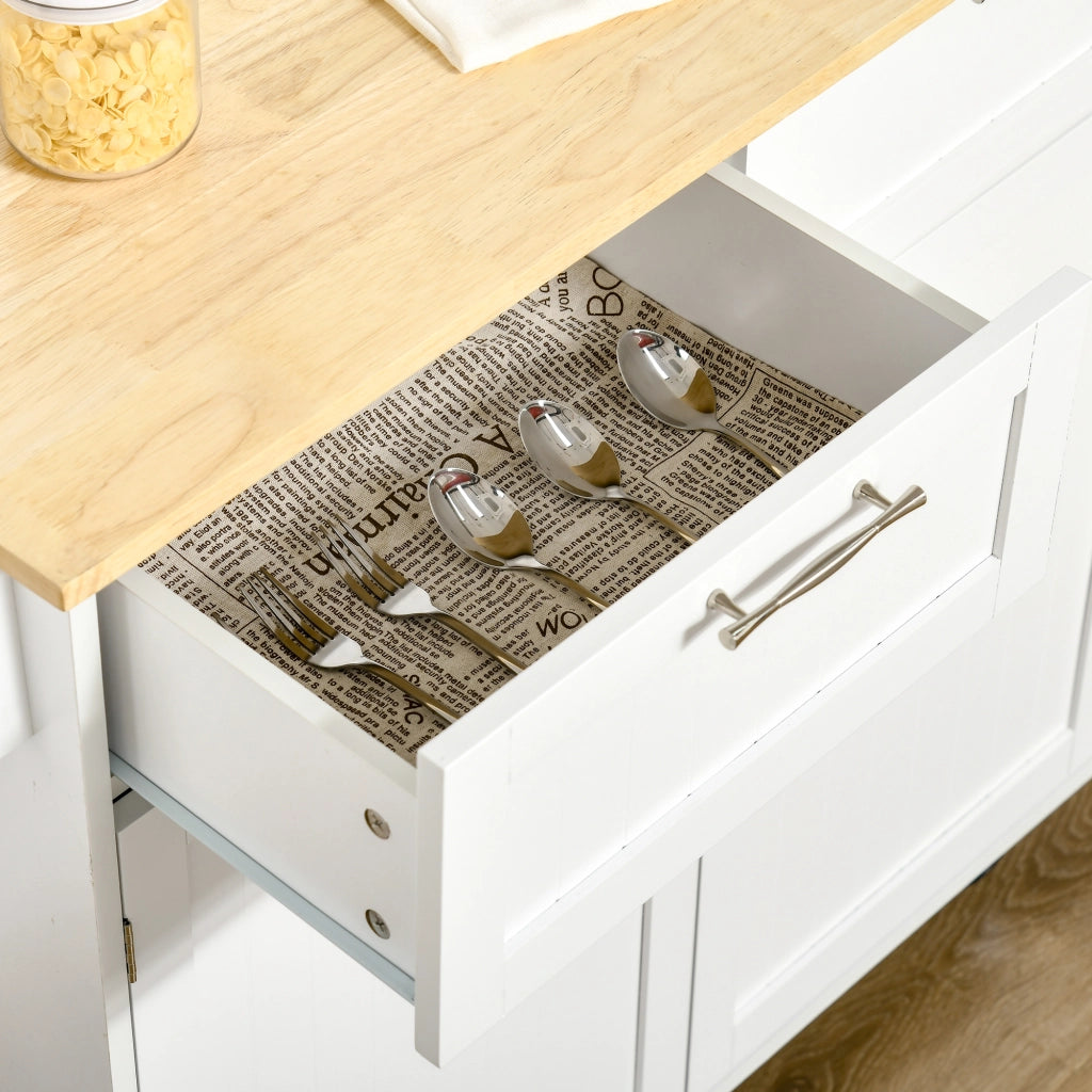 EasyComfort Carrello da Cucina Multiuso in Legno con 2 Cassetti, 104x46x91cm - Bianco