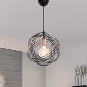 Lampada a Sospensione 'Hove' con Paralume a Globo di Cerchi in Metallo - Nero/Rame [lux.pro]