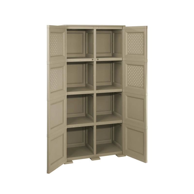 ARMADIO 4 MODULI TAUPE 79X43X164 CM CON 4 RIPIANI E ANTE TRAFORATE – CONTENITORE VERTICALE SALVASPAZIO PER ZONA LIVING