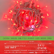 catena luminosa 300 led 30 metri filo bianco luce rosso ip65 /ET4116 - ETTROIT