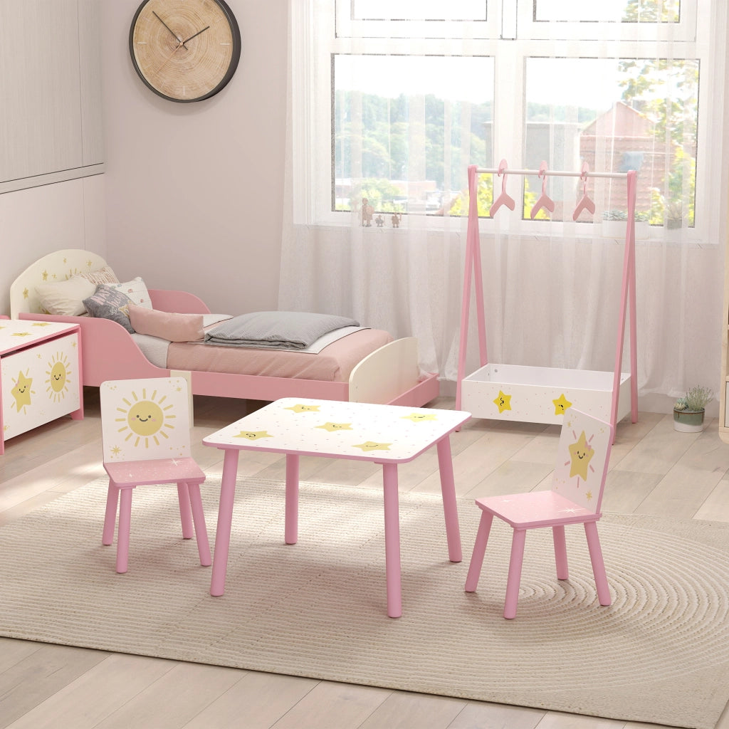 Set Cameretta con Scrivania e 2 Sedie per Bambini 3-8 Anni ¨C Zephmum ¨C Rosa a Stelle