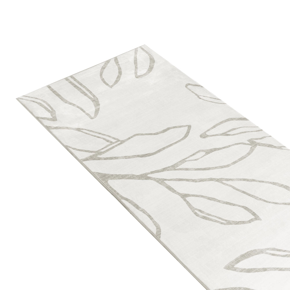 Tappeto tessuto beige chiaro 80 x 300 cm Moderno motivo foglie Soggiorno Camera da letto Per riscaldamento a pavimento Fondo antiscivolo A pelo corto