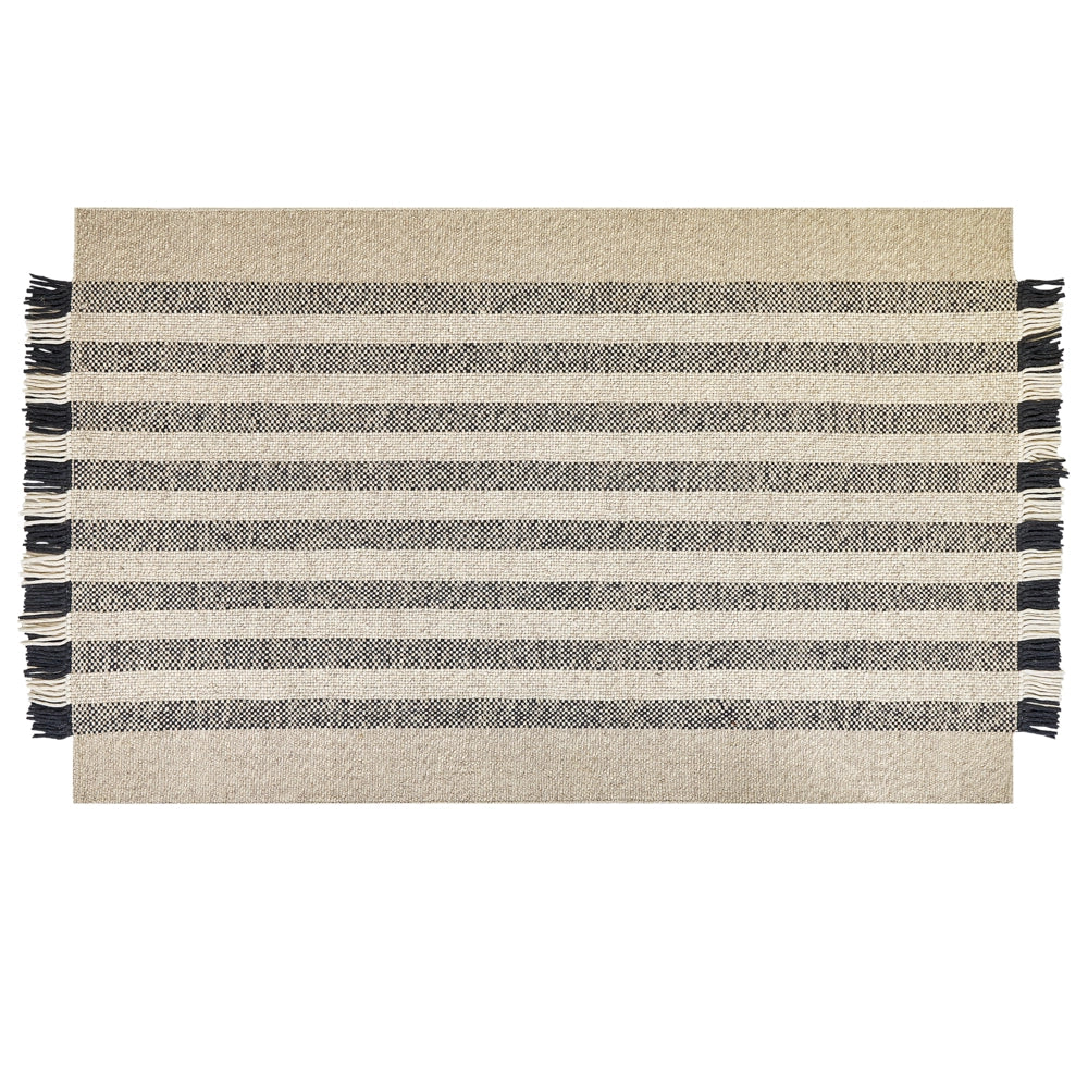 Tappeto in lana bianco sporco nero 140 x 200 cm fatto a mano con nappe moderne