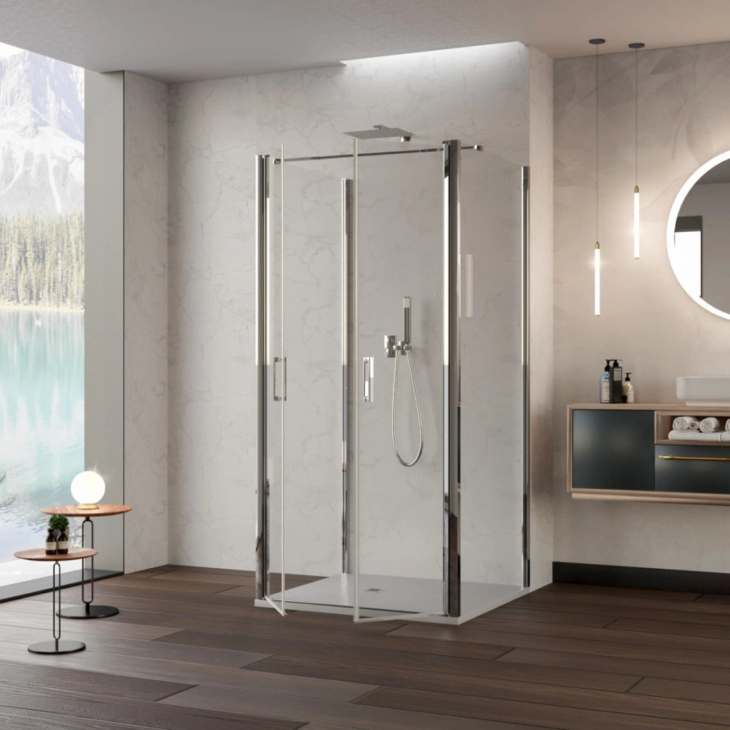 Box doccia saloon tre lati senza profili trasparente 6mm h195 dobla, misura 75x75x75