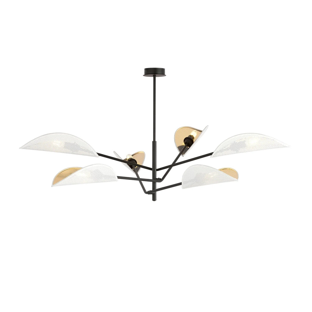 Lampadario 6 Luci Eridano In Acciao Nero E Bianco Oro Con Bracci Mobili