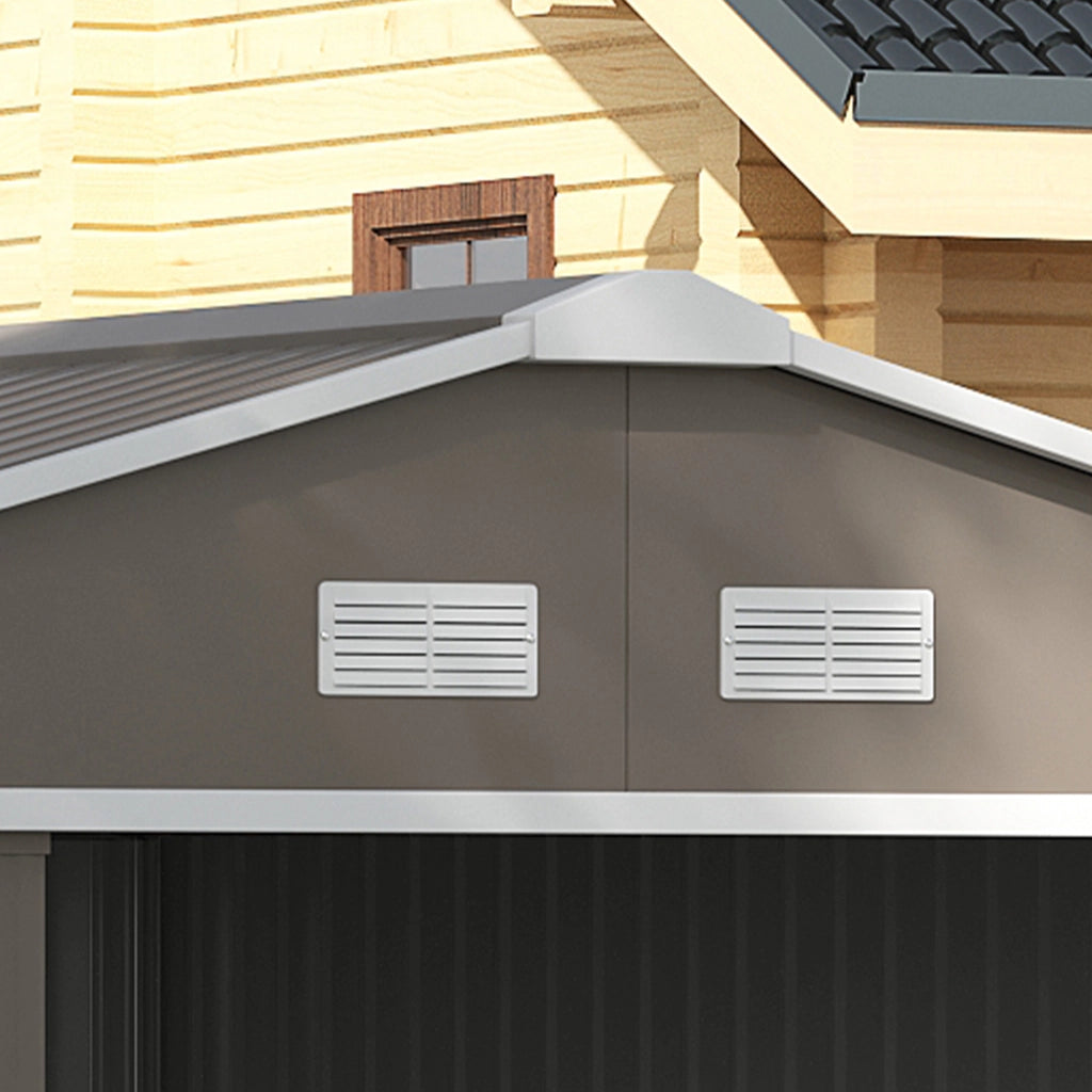 EasyComfort Casetta da Giardino con Porte Scorrevoli e Tetto Inclinato, in Acciaio, 340x386x200 cm, Grigio