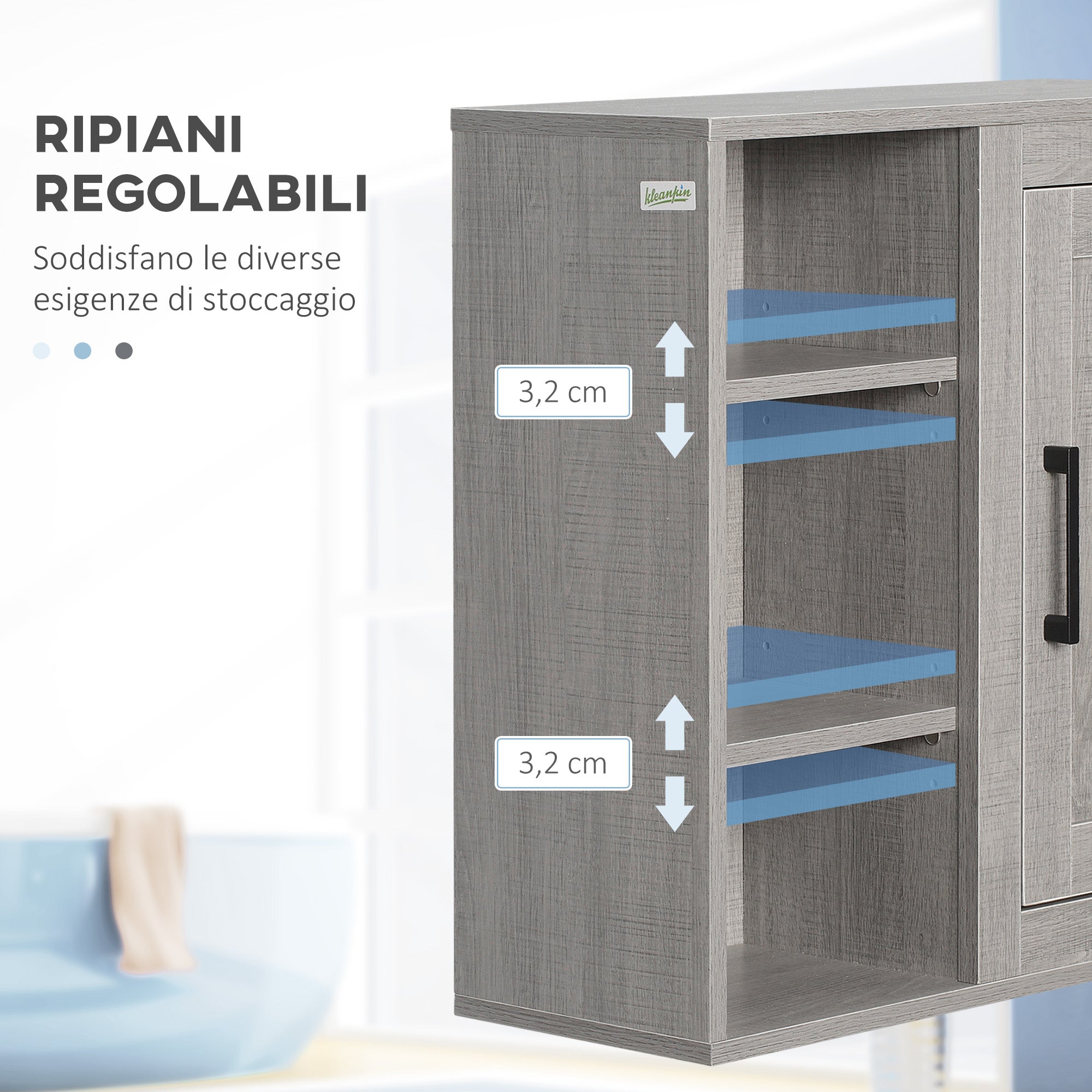 Pensile Bagno con 3 Ripiani Aperti e Armadietto 48x20x50 cm in Legno Truciolare Grigio