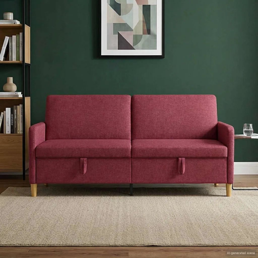 Divano con Storage Rosso Vino 192 x 78 x 87 cm Poliestere 42036978