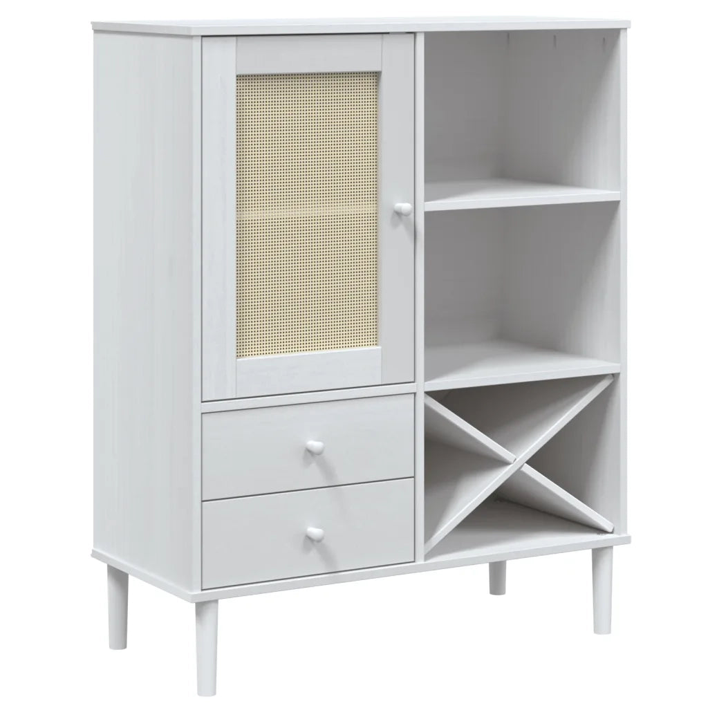 Credenza | Madia | Buffet da pranzo | Armadio da pranzo SENJA Aspetto Rattan Bianco 90x40x112cm Massello Pino