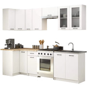 Set da cucina con vetrina AKORD OLIWIA 3,0 m H720 Bianco 300 cm 11 ante 1 cassetto frontale Bianco 300×46×203 cm