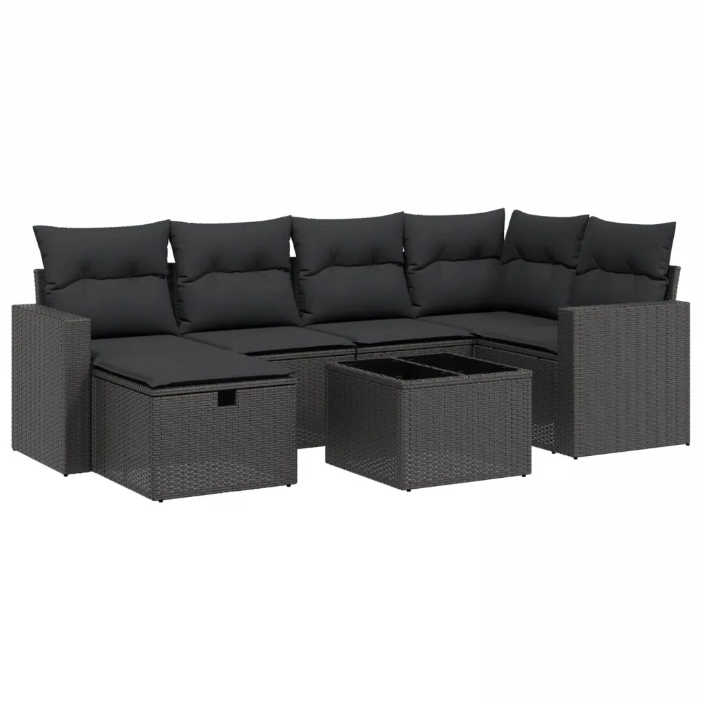 Set Divani da Giardino con Cuscini 7pz Nero Polyrattan