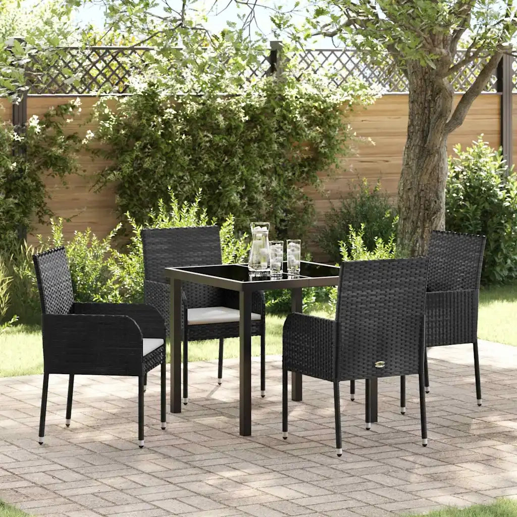 Set da Pranzo per Giardino con cuscino 5 pcs Nero polyrattan 3380100