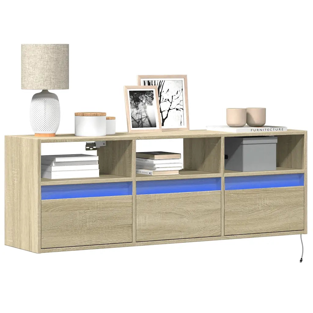 Mobile TV a Parete | Armadietto TV | Mobile Porta TV con Luci LED Rovere Sonoma 130x31x45 cm