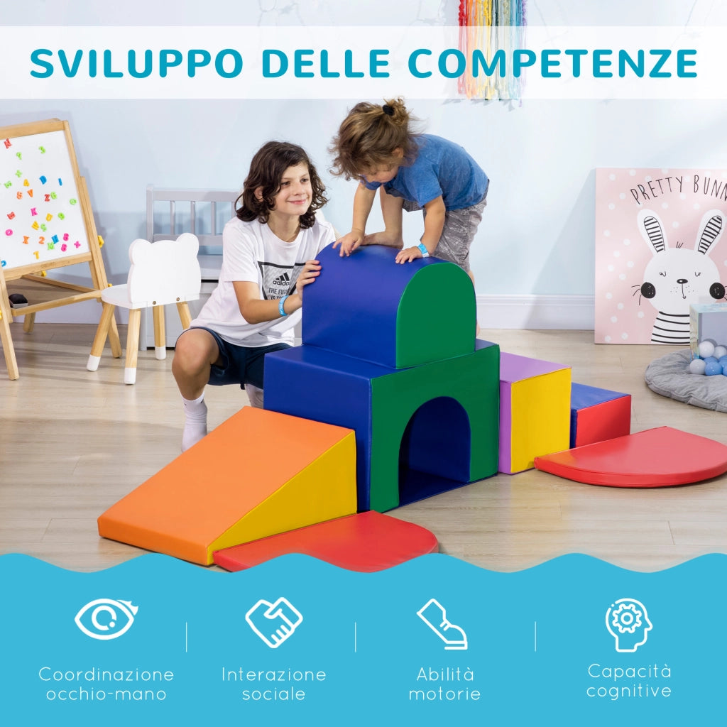 Casetta per Bambini 1-3 Anni con 7 Blocchi ¨C ZephMum ¨C Multicolore in PU e EPE 170x130x40 cm