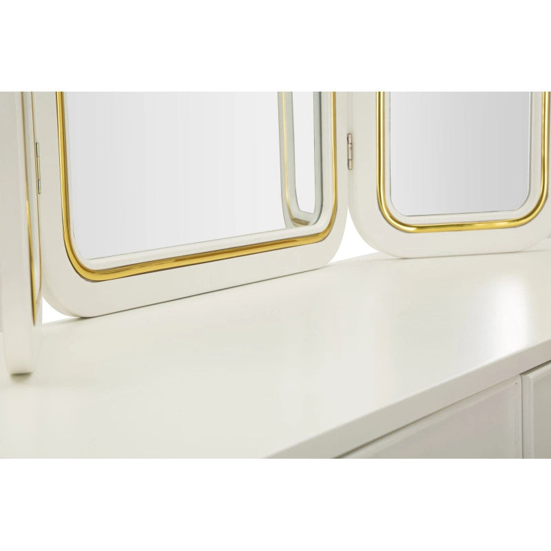 Toletta Camille Con Specchio E Sgabello Bianca cm 120x37x79-104x2,5x56-44x34x48
