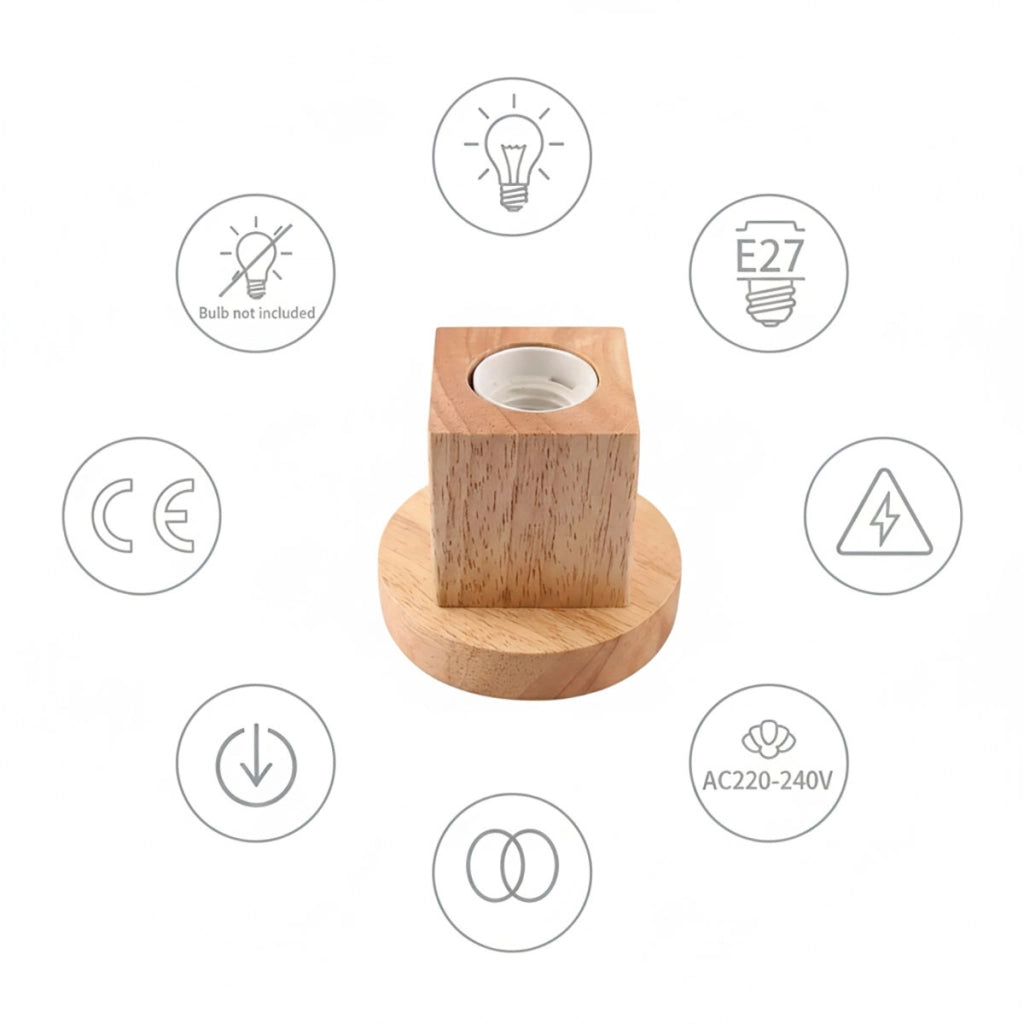 LAMPADA DA TAVOLO LEGNO E27 BASE QUADRATA DESIGN MODERNO PORTALAMPADA ET-31633