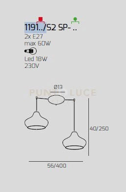 SOSPENSIONE CROMO 2 LUCI SPOSTABILE VETRI (1 X PICCOLO ZA + 1 X PICCOLO RU) 1191CR-S2 SP-ZR