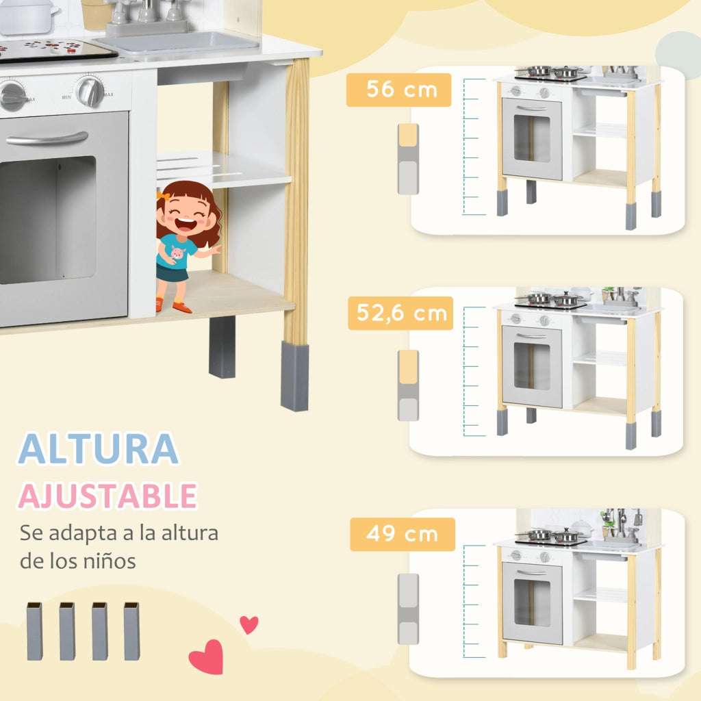 Cucina Giocattolo in Legno per Bambini ¨C Zephmum ¨C Bianco 60x30,5x93,2 cm