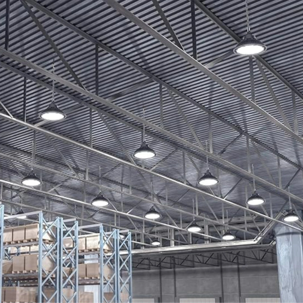 Riflettore industriale led ufo high bay colore nero 150 watt 15000 lumen luce naturale ip65
