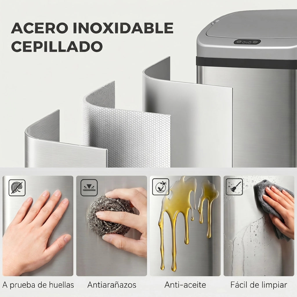 Cestino Rifiuti Automatico 48 L ¨C zephmum ¨C Sensore Infrarosso Acciaio Inossidabile