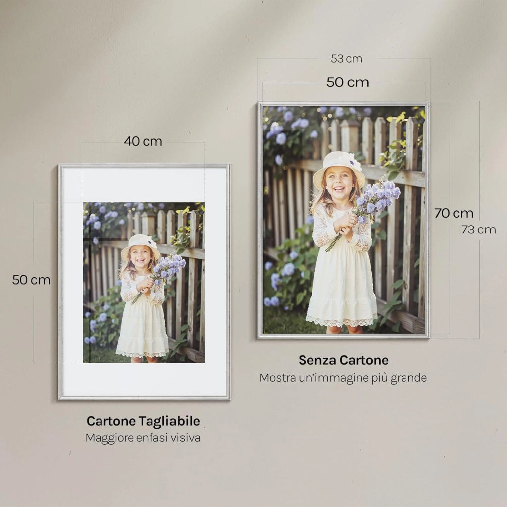 Set di 3 Cornici Foto 50x70 cm con Passepartout, Portafoto da Parete e Tavolo, Verticale o Orizzontale, in Legno Massiccio, Argento