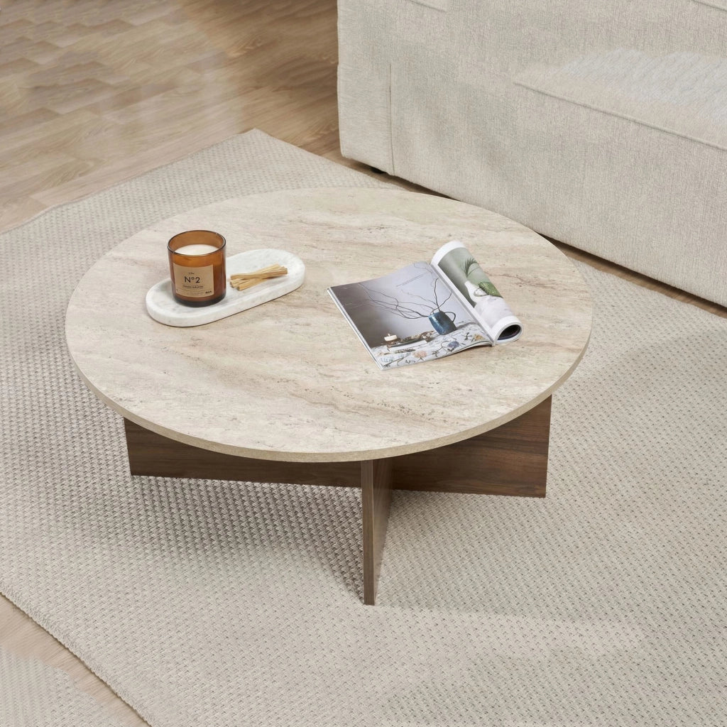Simbario, Tavolino da Salotto Forma Ovale, 90x90x40h cm Marrone Noce