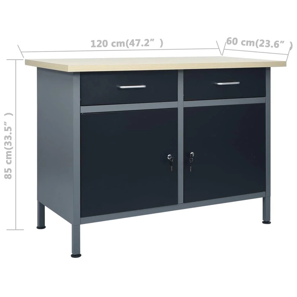 Banco da lavoro da 120 cm con 3 pannelli a parete e 1 mobiletto da officina tavolo da lavoro grigio/nero 02_0003661
