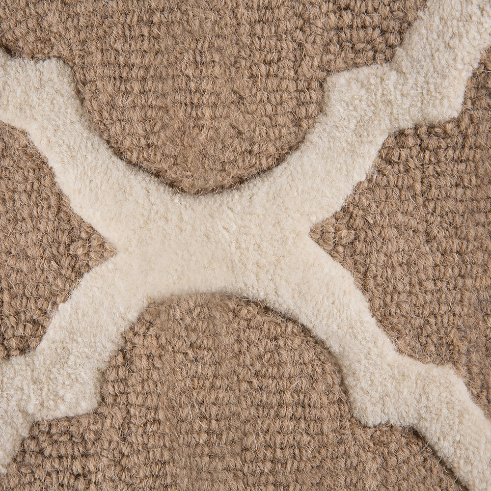 Tappeto Beige Lana 80 x 150 cm Traliccio Motivo Quadrifoglio Trapuntato a Mano Orientale Marocchino Trifoglio