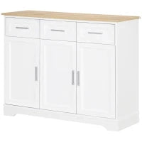 Credenza Moderna  a 3 Cassetti e 3 Ante in MDF e Truciolato con Ripiano Regolabile, 101x39x82 cm, Bianco