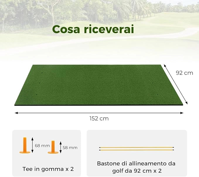 Tappetino da Allenamento Golf, Tappetino da Allenamento 3-in-1 con Erba Sintetica, 2 Punte da Golf, 2 Astine di Allineamento, Fori Preforati per le Punte, per Uomini e Donne