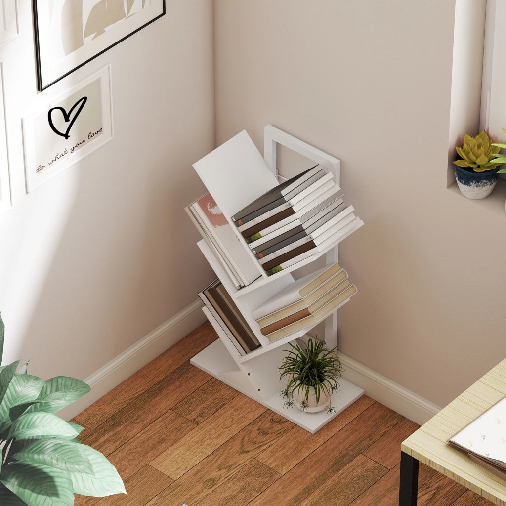 Libreria a Forma di Albero con 5 Ripiani ¨C zephmum ¨C Bianco 50x24x82 cm