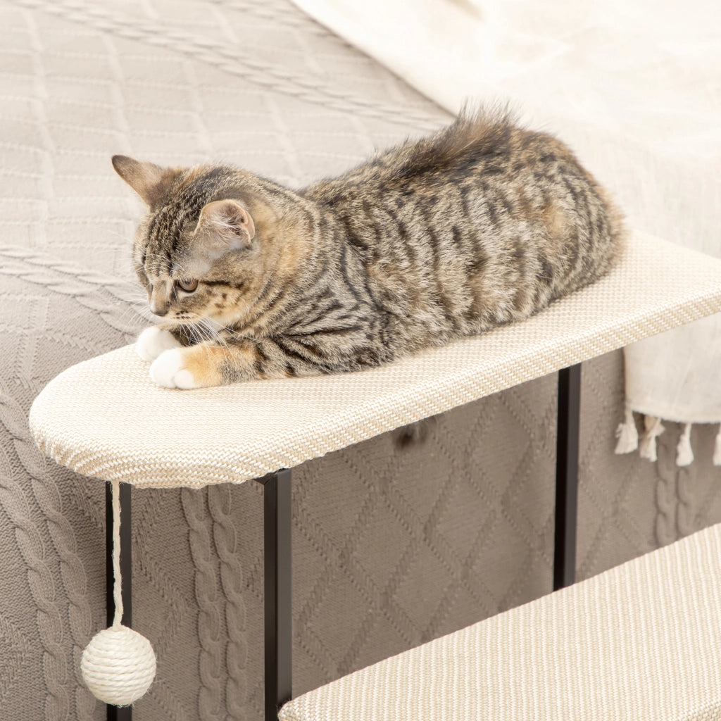 Scaletta per gatti con tiragraffi ¨C zephmum ¨C crema+nero 51x54x53cm