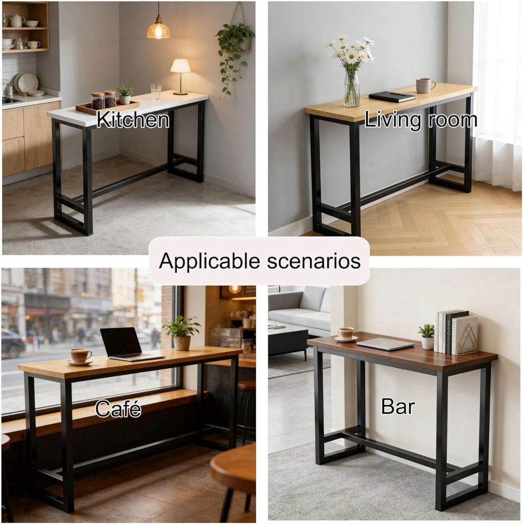 Tavolo Alto Bancone Bar Tavolo Cucina Tavolino Alto e Stretto da Balcone Salvaspazio con Telaio in Metallo per Soggiorno e Sala Da Pranzo Bar Ristorante(White(single),71x15.8x41in)
