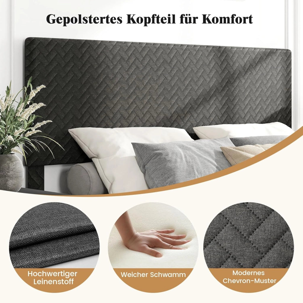 Telaio letto imbottito con testiera regolabile in altezza, robusto telaio in metallo, portata fino a 360 kg, struttura con supporto per doghe in legno per camera da letto (140 x 200 cm)
