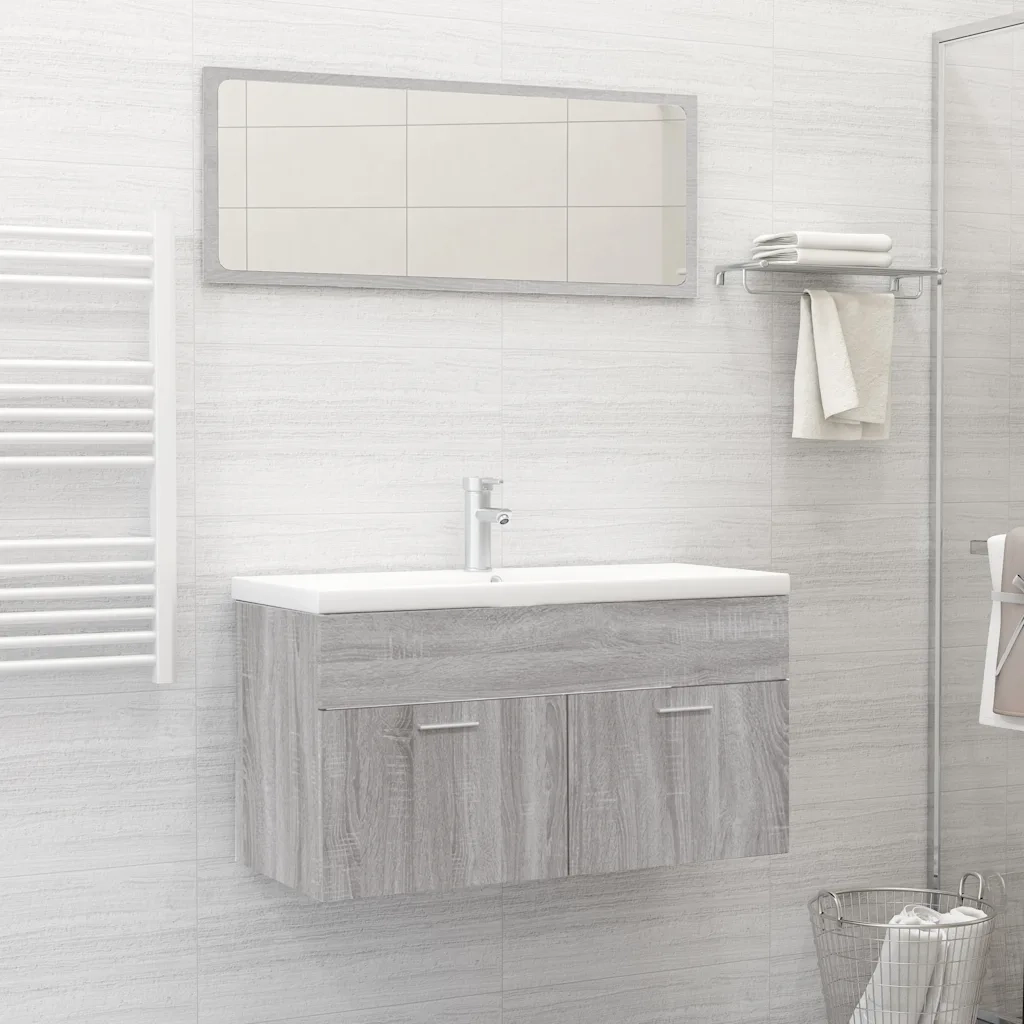 Set Mobili da Bagno 2 pz Grigio Sonoma in Legno Multistratocod mxl 105302