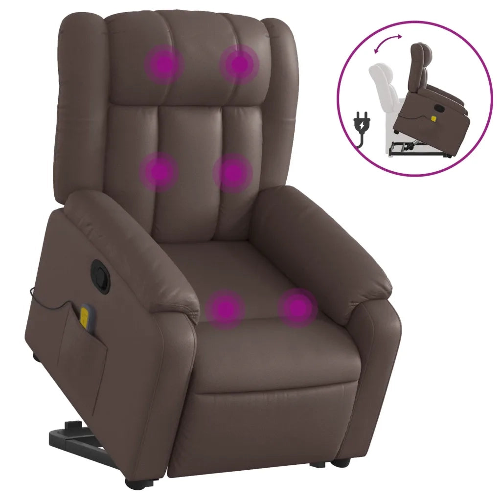 Poltrona Alzapersona Reclinabile Massaggio Marrone Similpelle 3205273