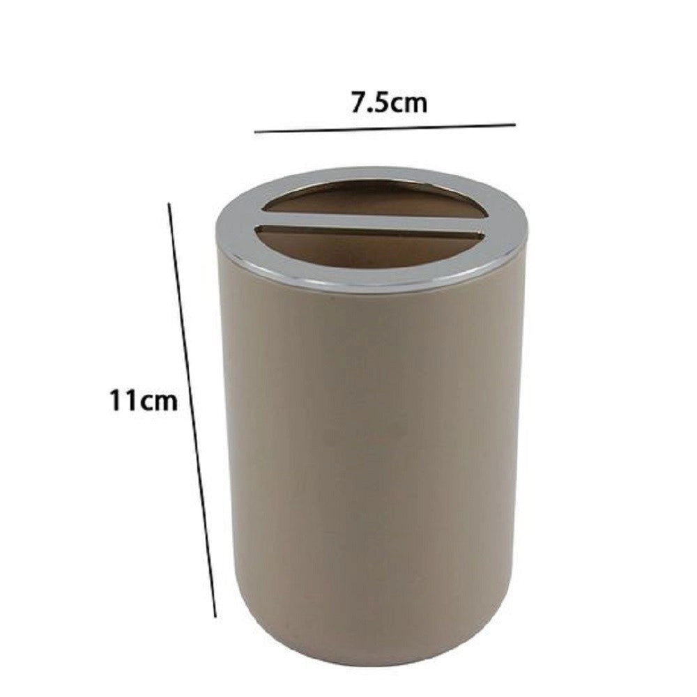 Trade Shop - Portaspazzolini Bicchiere Accessori Bagno 2 Fori Tortora Silver Contenitore 69466 -