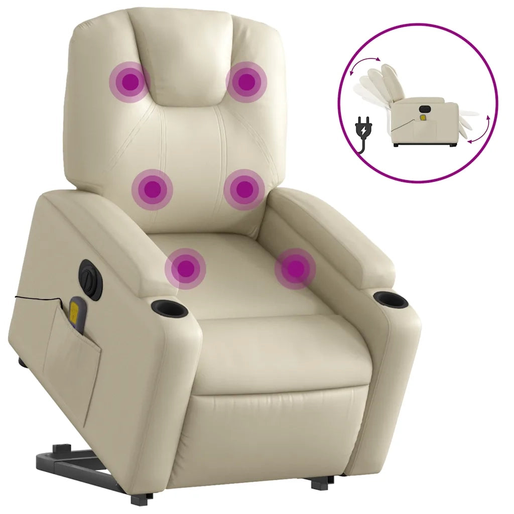 Poltrona Alzapersona Elettrica Reclinabile Crema in Similpelle 3204452