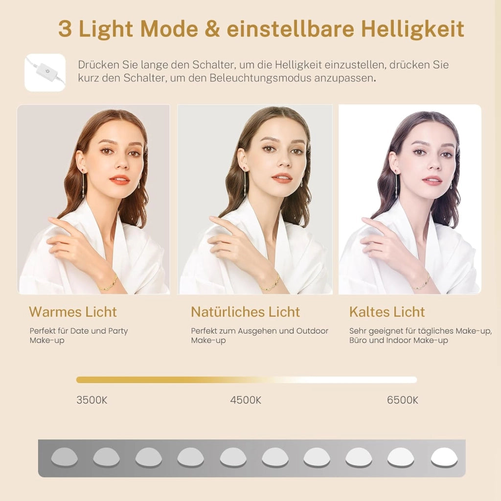 110cm Toeletta Trucco con Luci a Luminosità Regolabile, Grande Specchio, Postazione Trucco con 5 Cassetto e, 2 Ripiani Aperti, Moderno, Bianco