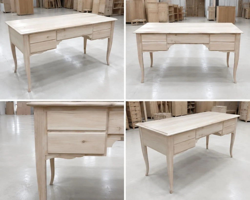 Scrivania classica 5 cassetti in legno massello grezzo 135x65x81 (3100) - Mobili 2G