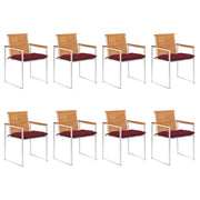 Sedie da Giardino con Cuscini 8 pz in Legno Massello di Acacia cod mxl 72274