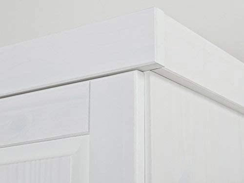 ARMADIO GERALDO 2 ANTE + 3 CASSETTI CON SPECCHIO 140x55x190H PINO MASSELLO BIANCO INTER LINK