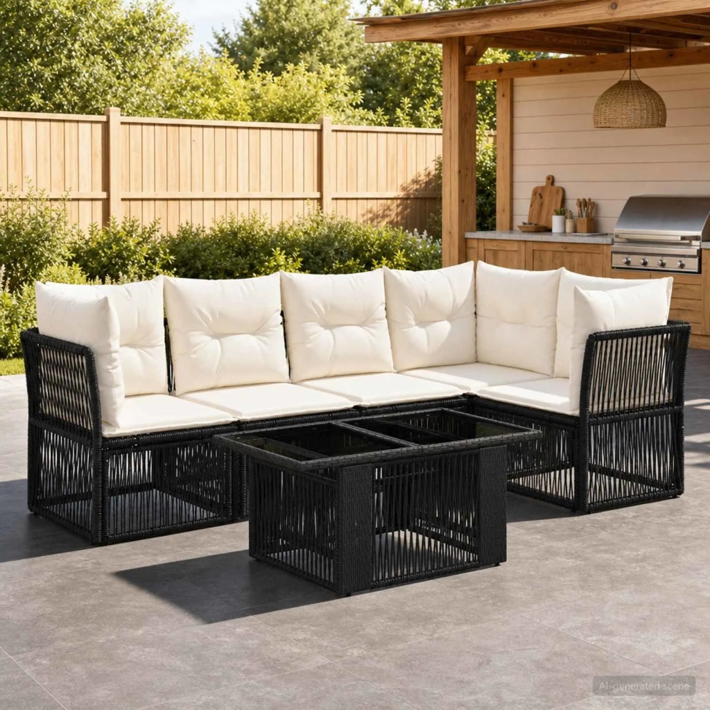 Set Divano da Giardino 6 pz Nero polyrattan 3436465