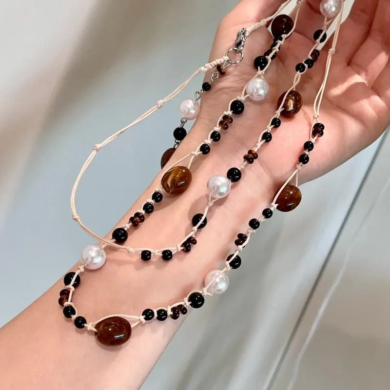 Collana vintage con perle di cristallo: gioiello marrone fatto a mano, idea regalo