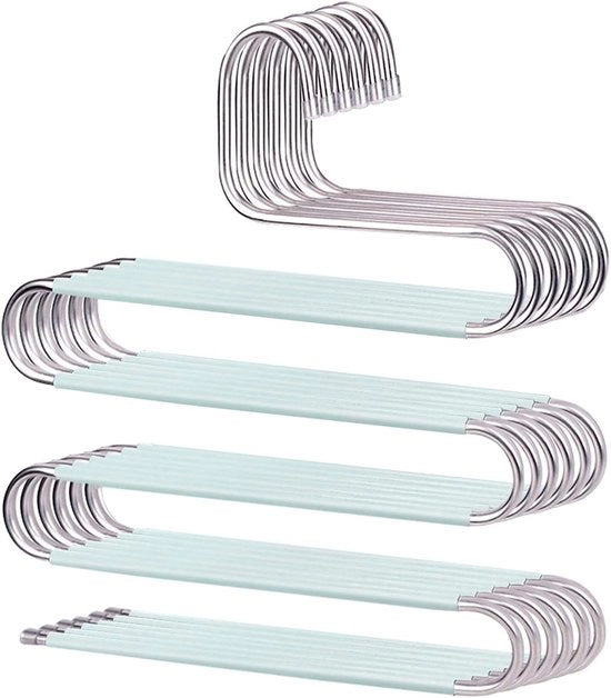Organizzatore per pantaloni a forma S, spazio risparmiante, antiscivolo, in acciaio inossidabile, set da 6 pezzi, verde.