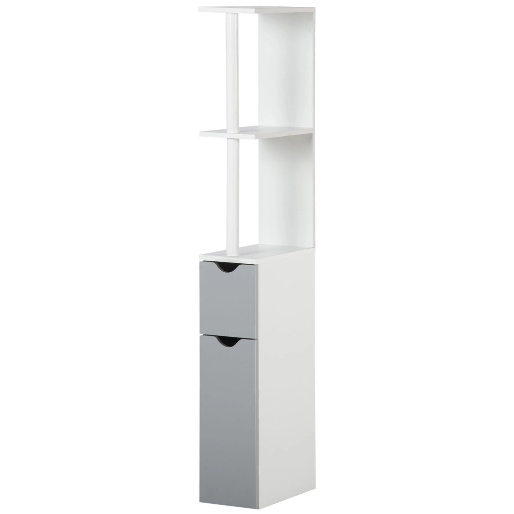 Colonna Bagno con Ripiani e Armadietti ¨C zephmum ¨C Legno Bianco Grigio 15.2x29.8x118 cm