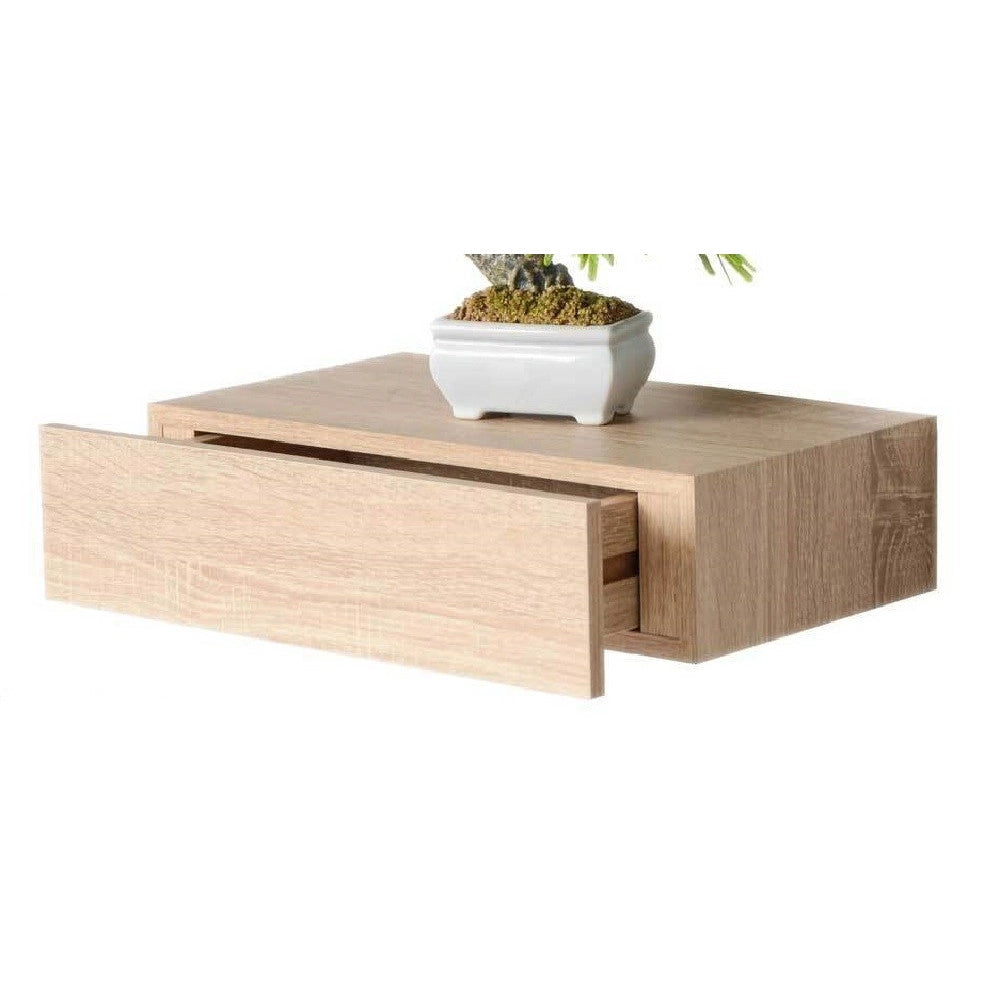 Trade Shop - Mensola Da Parete Con Cassetto Sospeso Pensile In Legno Rovere 40x24x10cm 782510 -