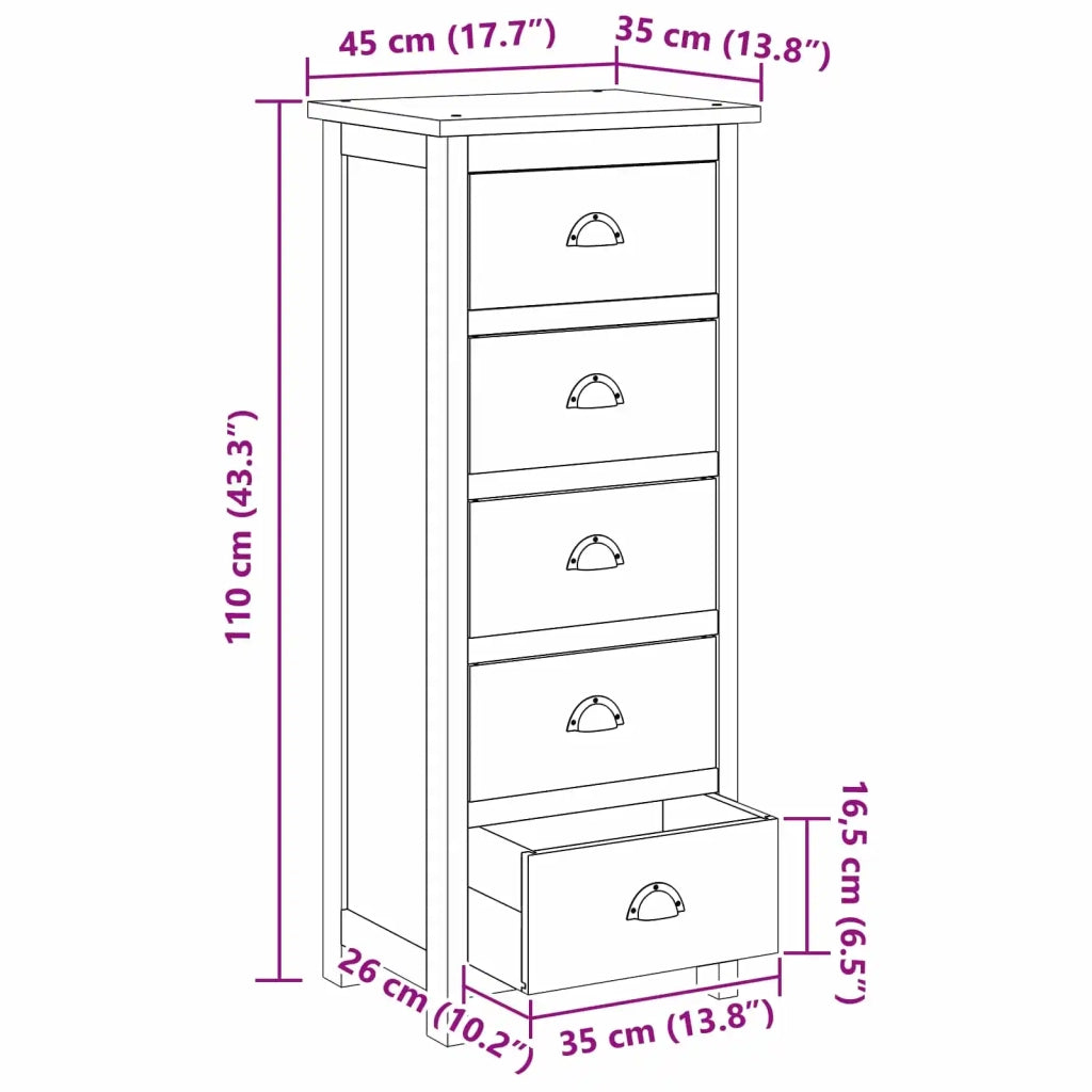Cassettiera Naturale 45 x 35 x 110 cm Legno di teak solido 42017962