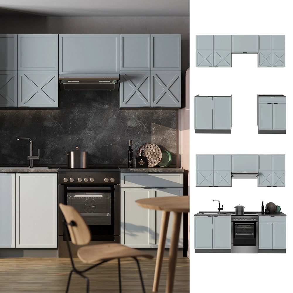 Vicco Cucina componibile Blu-grigio chiaro/Antracite 200 cm senza piano di lavoro