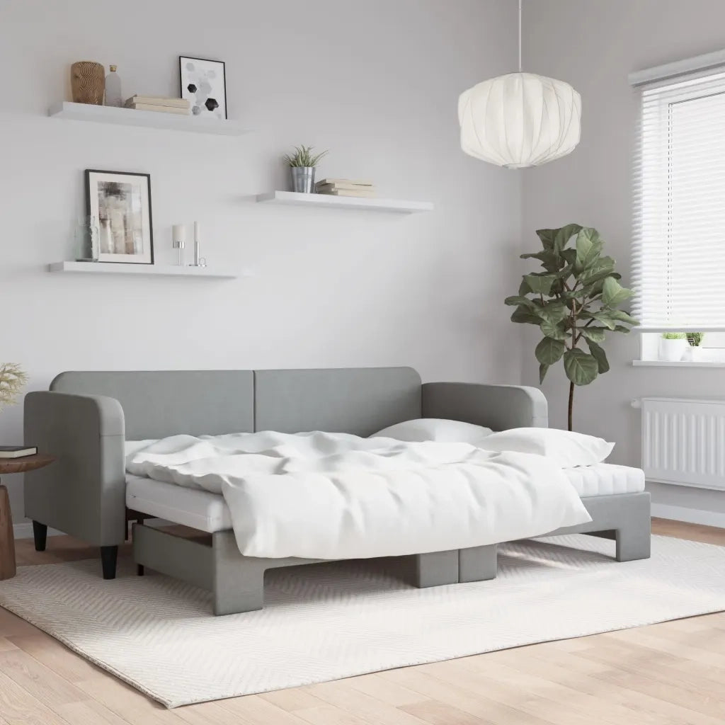 Divano Letto Estraibile Materassi Grigio Chiaro 80x200 Tessuto 3196829